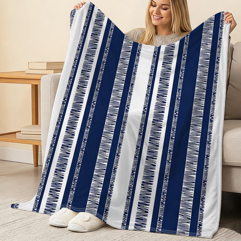 Soft Short Plush Flannel Blanket Simple Striped, Skin-Friendly Warm Fleece, Single Size for Bedroom, Home Daily, Christmas & Halloween Relax Use
