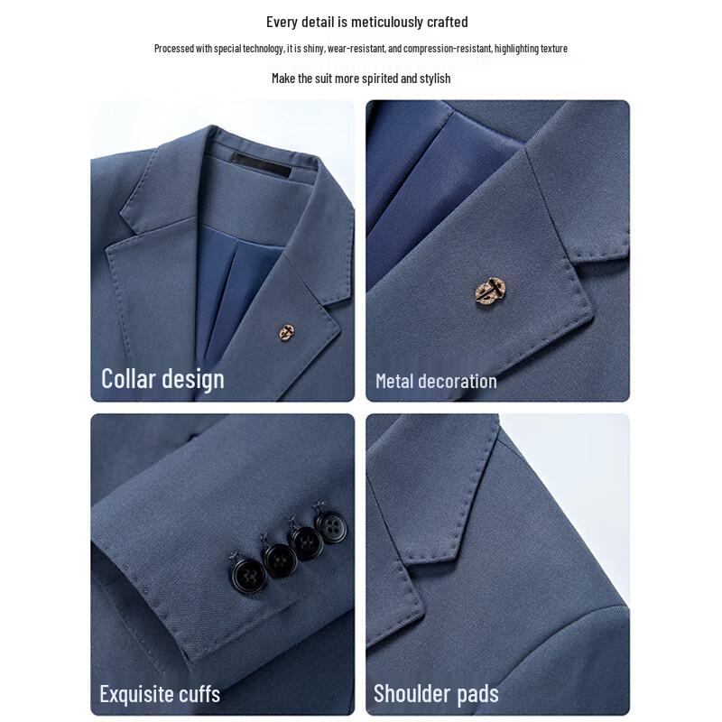 ROMON Men's Slim Fit Wool Blend 3-Piece Suit Set