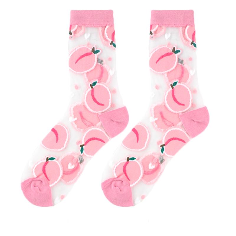 France Hipster Design Glass Silk Floral Bird Funny Socks Women Transparent Streetwear Art Sokken Jacquard Calcetines Divertidos