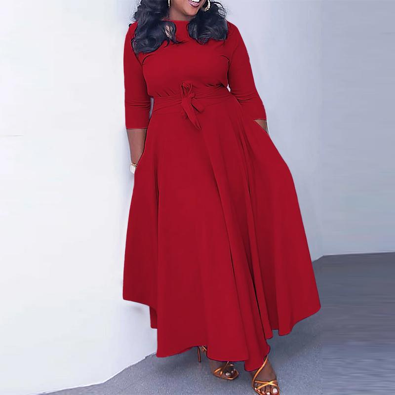 

VONDA Женские Осенние Свободные Длинные Рукава Круглый Вырез Однотонные Платья XL красный