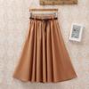 Women Summer Midi Knee Length Skirt Korean Ladies High Waist Pleated A-line School Skirt Female