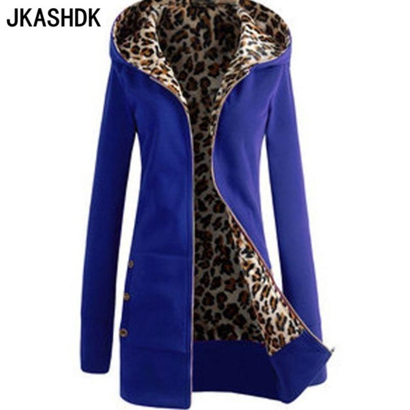 JKASHDK Damenmode Casual Leopard Print Herbst Winter Langarm Kapuzenjacken & Mäntel