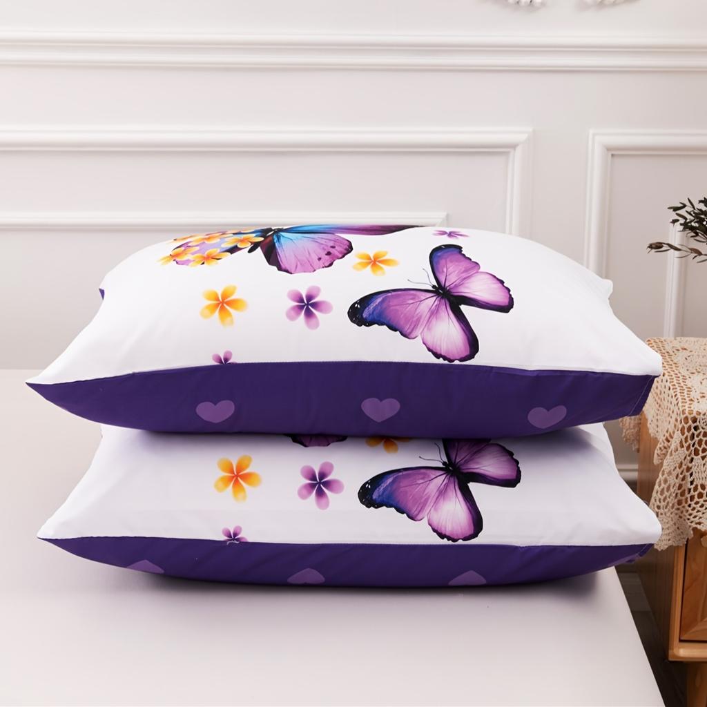 Purple Buterfly Floral Soft with Soft Fabric Duvet Cover Set featuring 2 Pilowcases - Printed Soft Duvet Cover for Home And Dormitory