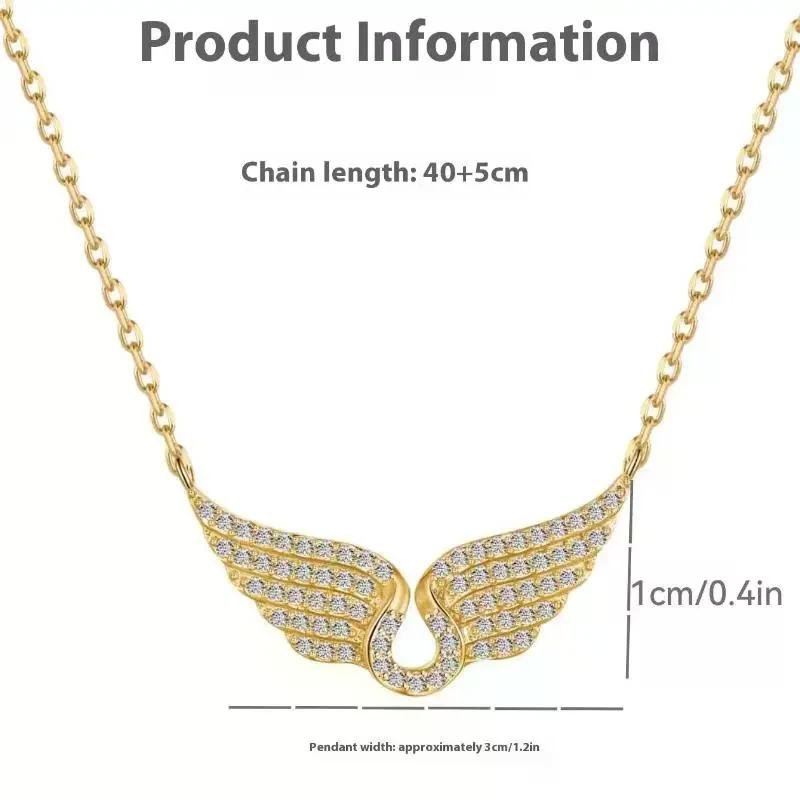 Collana con Ala d'Angelo da Donna Incastonata di Diamanti alla Moda Temperamento Catena per Clavicola in Acciaio di Titanio All-match