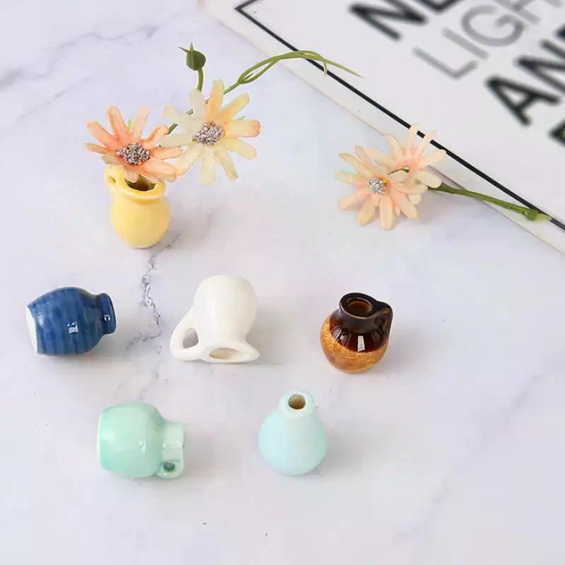 1Pcs Dollhouse Creative DIY Flower Arrangement Decorative Object For Home Kitchen Decoration Mini Ceramics Vase Fridge Magnet