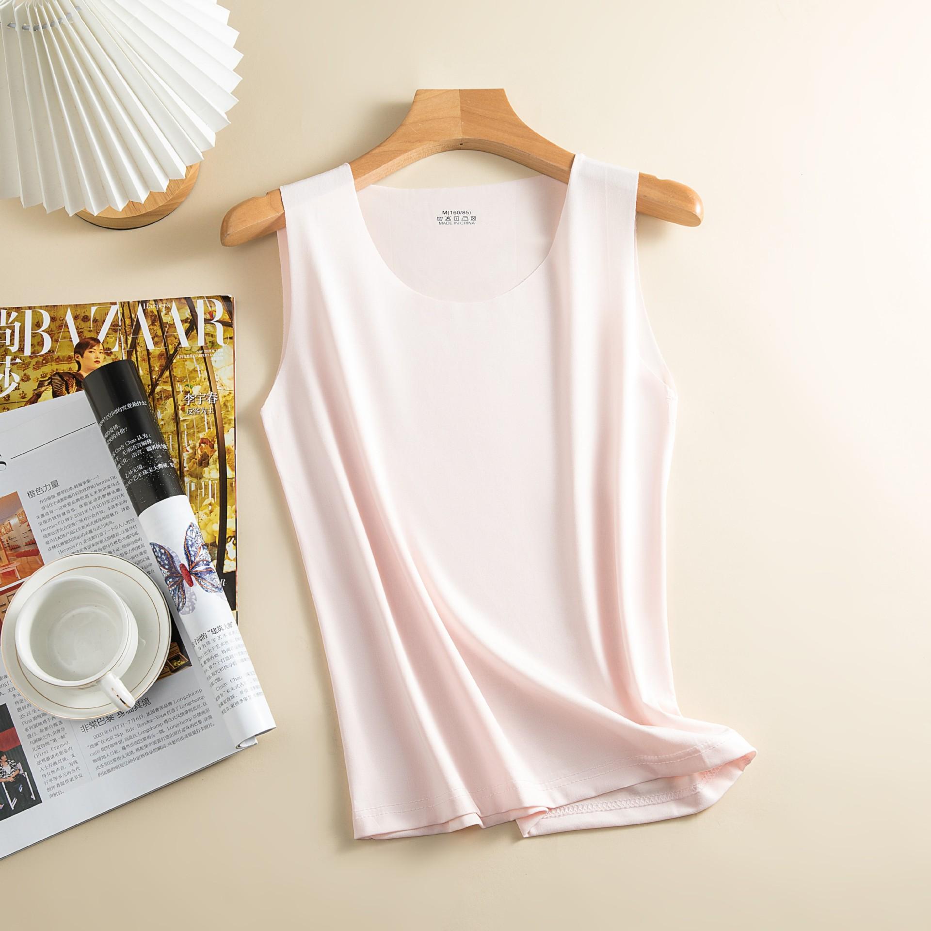 

Женский нижний жилет из ледяного шелка, бесшовный, без рукавов, чистый цвет, плюс размер, эластичный, с круглым вырезом, с сухим охлаждением, бретелька для летних свиданий, офиса, отдыха 4XL розовый