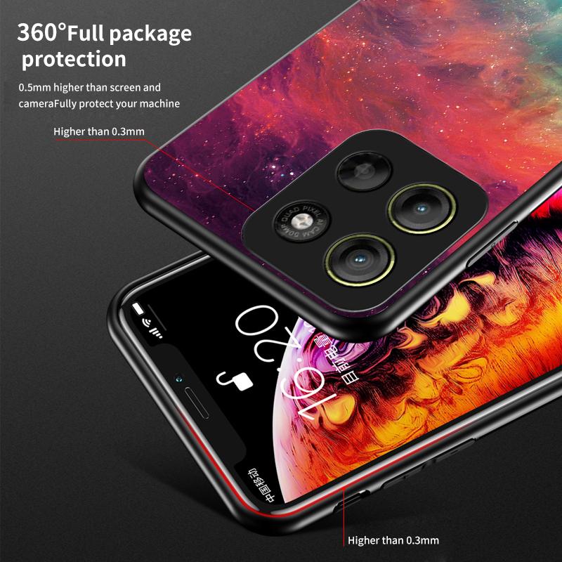 For Motorola Moto G15 4G Case Starry Sky Pattern Tempered Glass Phone Cover