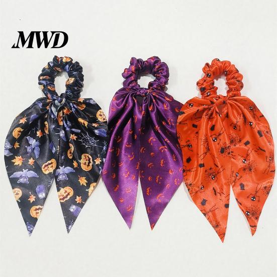 Large Intestine Ring Hair Tie Halloween Ties for Women Girls, Spooky Spider Web Skeleton Bat Skin-friendly Elastics Pumpkin Scrunchies, Pleated Ties,