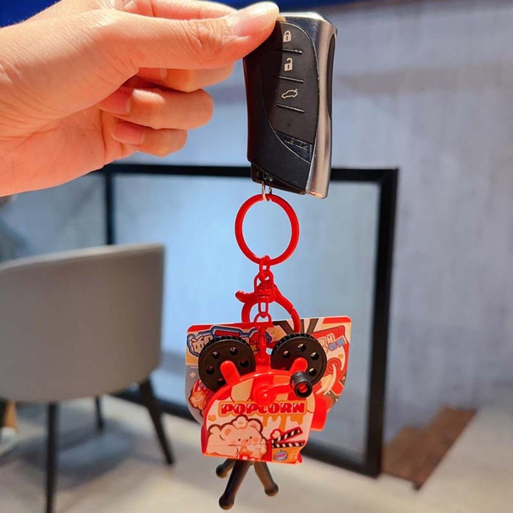 With Flashlight Projection Toy Keyring Popcorn Hand Cranked Keyring Ornament  Girls Gifts