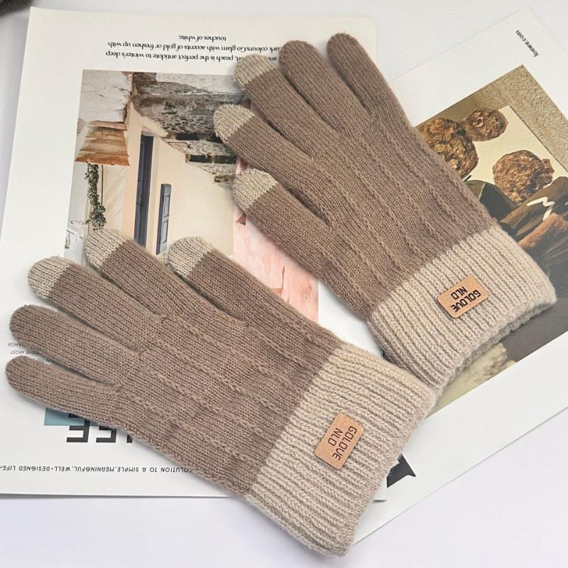 Warm gloves women's winter knitted velvet thickened student riding windproof and cold solid color boys