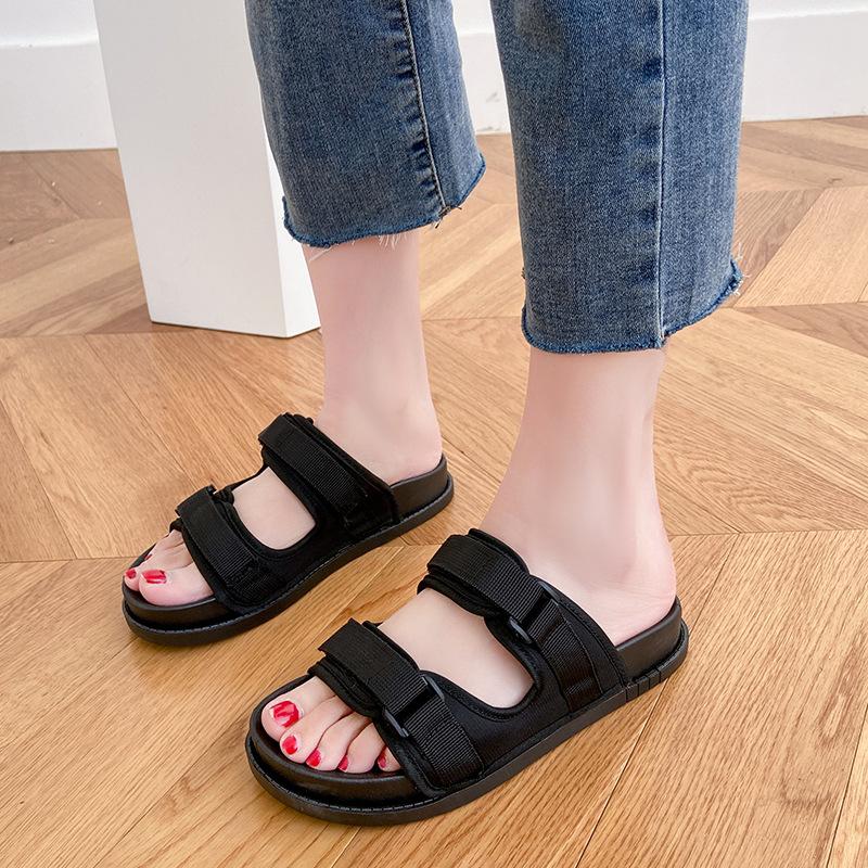 Non-slip Cool Slippers Women's Summer Slippers New Fashion Outer Wear Thick Sole Adjustable One-word Drag Women's Cloth Strap Sandals