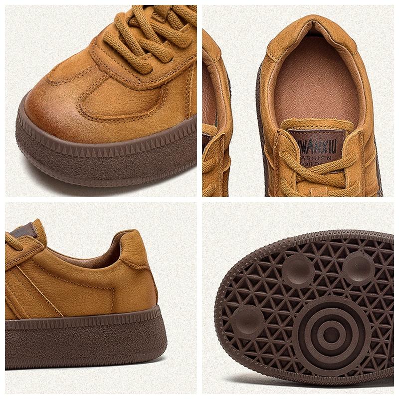 Fashion GKTINOO 2025 Autumn New Retro Lace-up Flat Platform Shoes Genuine Leather Sneakers Thick Soled Round Toe Casual Women's Shoes