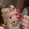 New red wearing nail piece flash diamond festive nail art finished product removable fingernail fake nail patch U77