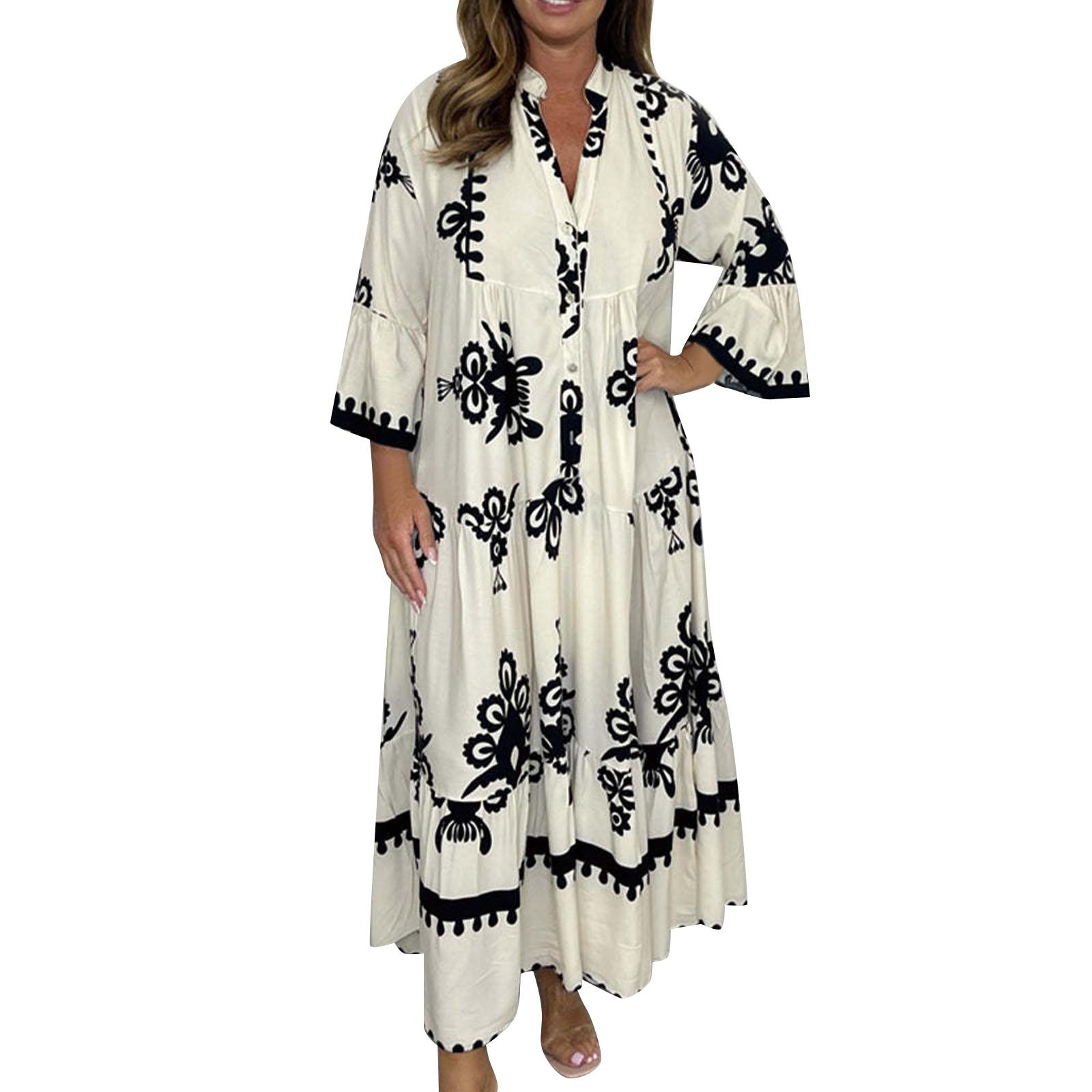 

Женское платье с цветочным принтом и высокой талией, модное и элегантное XL бежевый