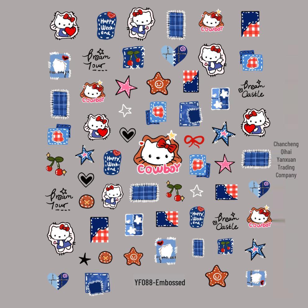 Patchwork Bear & Dora Adhesive Nail Stickers with Cute Heart and Camera Designs