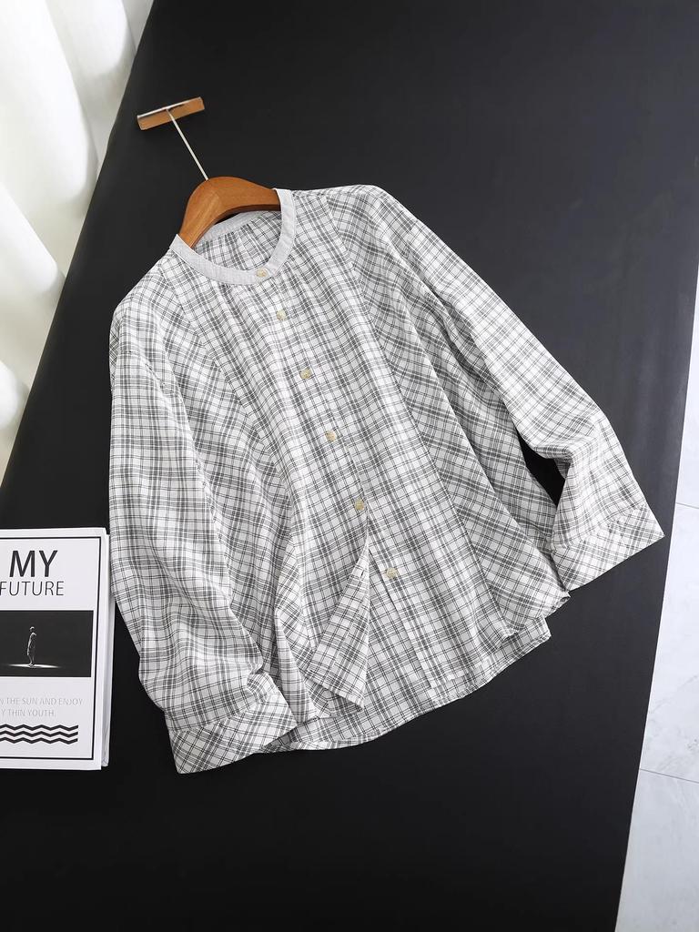 Women's Plaid Cotton Long-Sleeve Top - Slimming & Age-Reducing, Spring/Autumn Collection 2026