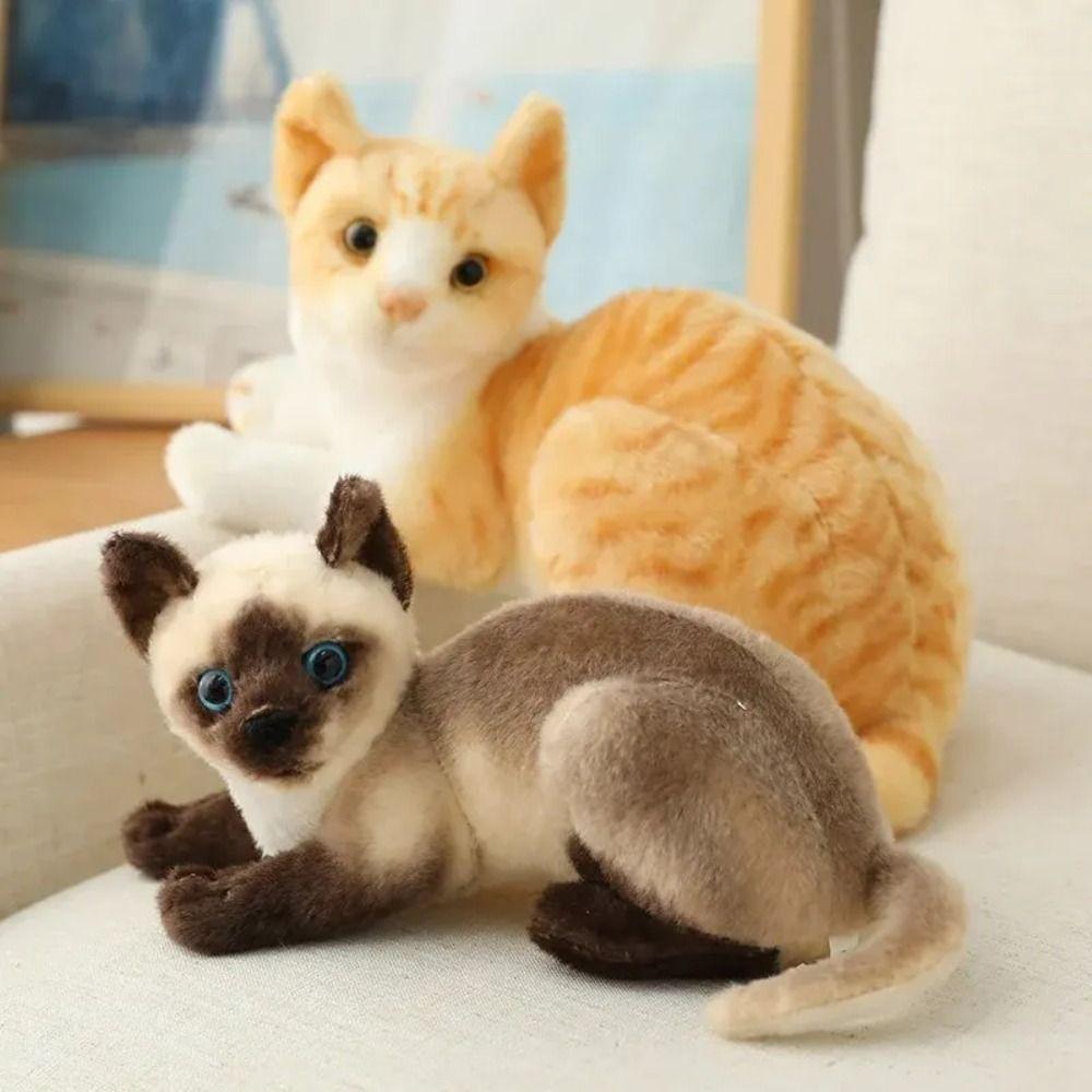 Tabby Cat Cute Animal Plush Doll Big Eyes Siamese Cat Pillow Lying Down Cat Plush Toy  Children