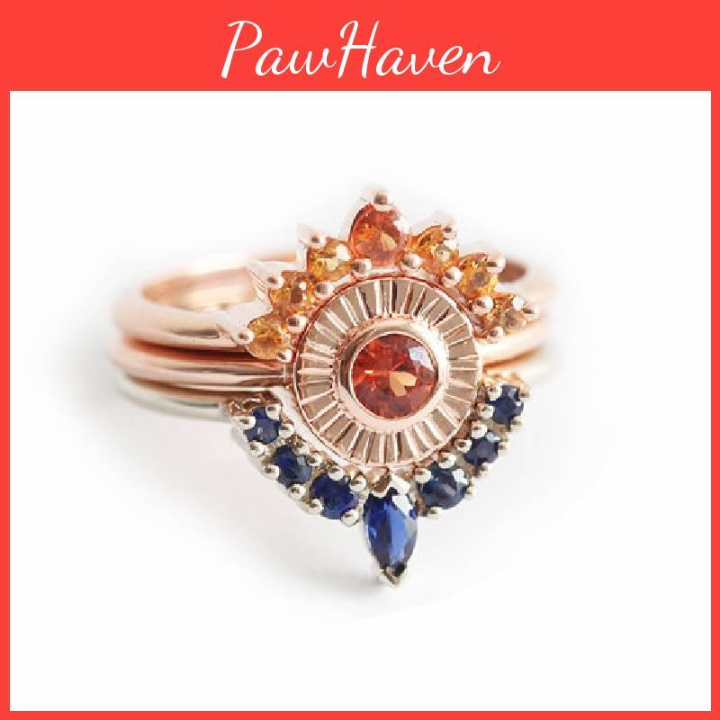 Beautiful Geometric Style Rose Gold Wedding Ring Set Perfect For Engagement Gifts