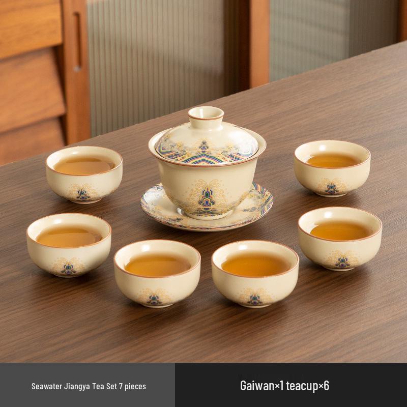 High-End Ru Kiln Ceramic Kung Fu Tea Set - Luxury Gaiwan Teapot, Tray, and Cups for Home.