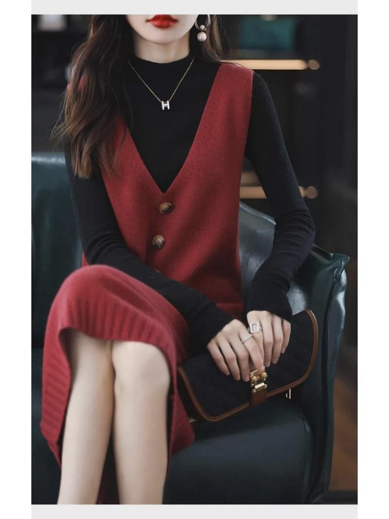 Women's Sleeveless Knit Vest Dress for Spring & Fall 2024 - Mid-Length, Loose, Over-the-Knee Style