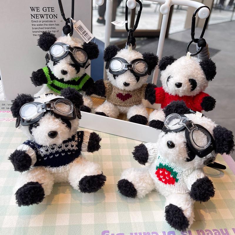 Whimsical Knitted Jinnew Sweater Pilot Panda Keychain In Soft Material Plush