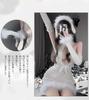 Sexy Lingerie Deep V Bunny Girl Uniform Cosplay Costume Halter Backless Plush Slim Bodycon Dress Open Chest Nightclub Temptation