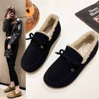 Velvet Doudou Shoes Women's Autumn and Winter Stepping On Shit Feeling Casual Round Head To Keep Warm One Pedal Comfortable Soft-soled Cotton Shoes