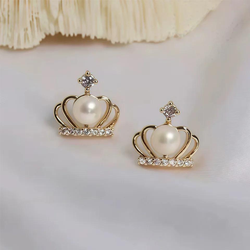 HENGSHENG 5-6mm Freshwater Cultured Pearl Earrings Jewelry Gift Crown Round Deer Sun Stud Earrings for Women 2025 New Arrivals