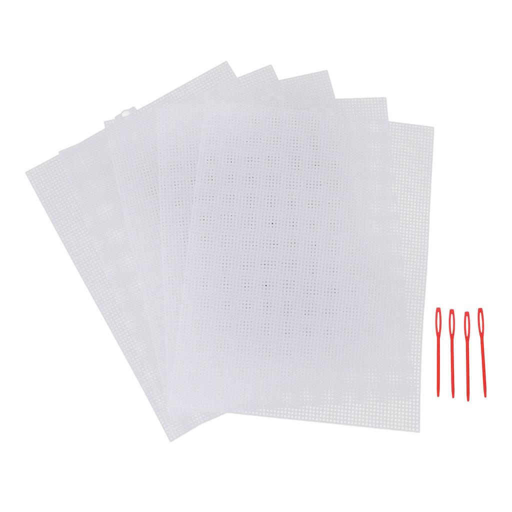 5 Pcs Plastic Mesh Canvas Sheet 7 Count 33.5x26cm White Plastic Canvas Eye Mesh with 4 Knitting