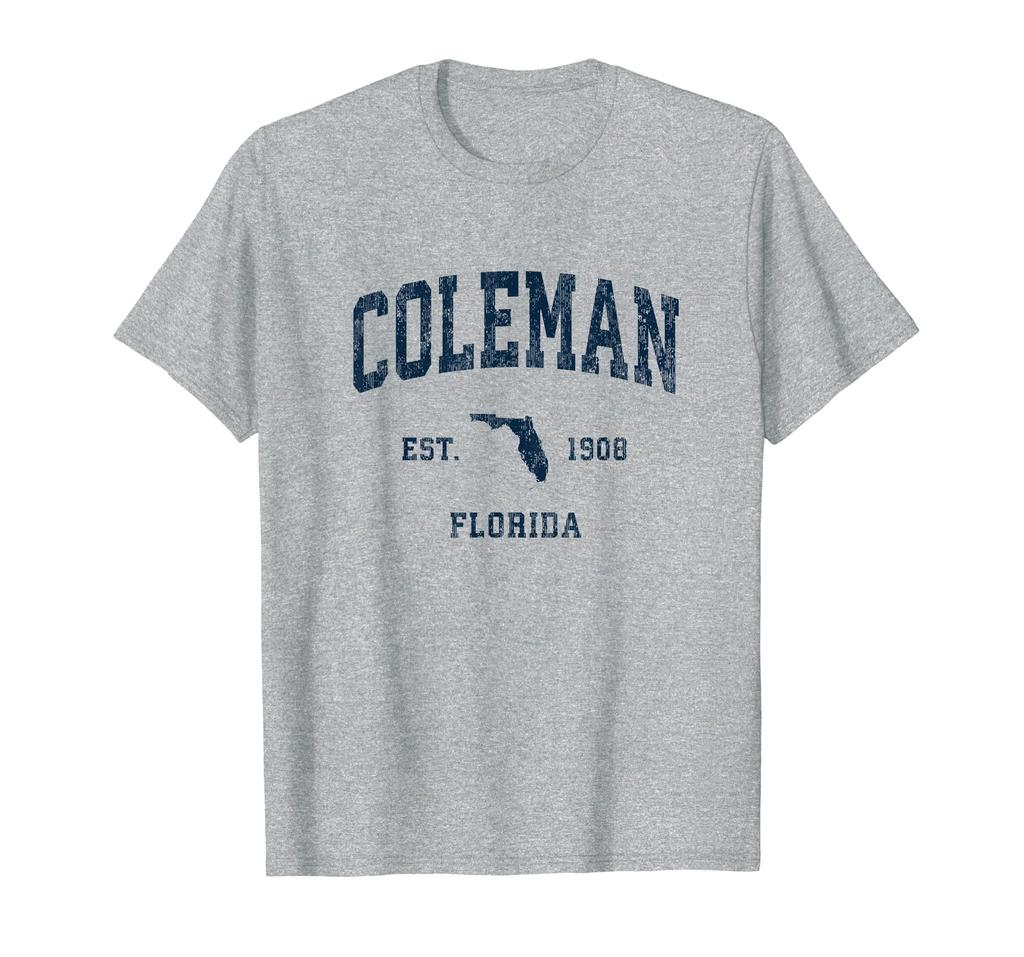 Coleman Florida FL Vintage Athletic Navy Sport Design T-Shirt