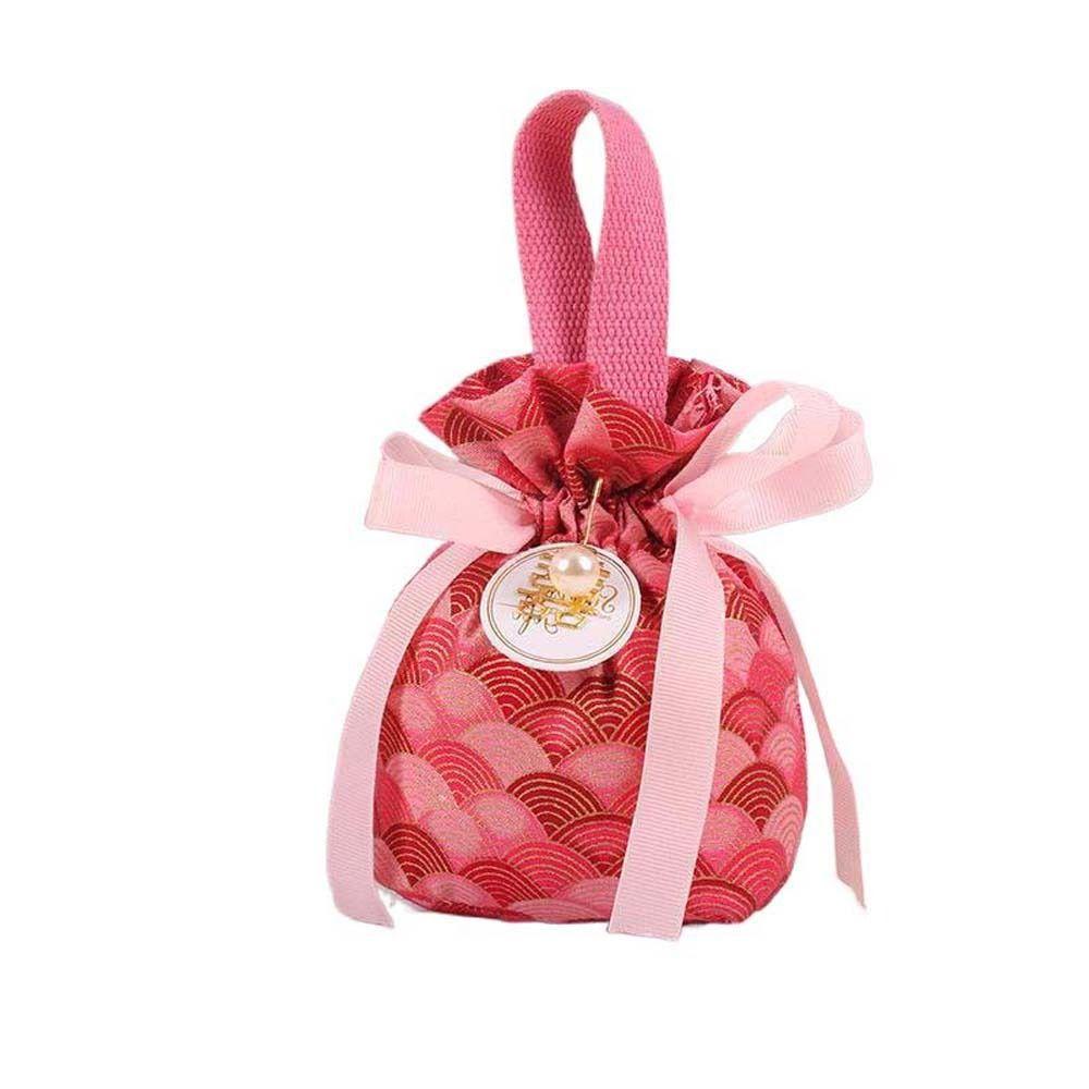 

Stripe Ribbon Bow Wrist Bag Sakura Festive Sugar Bag Canvas Floral Drawstring Bag Festival J