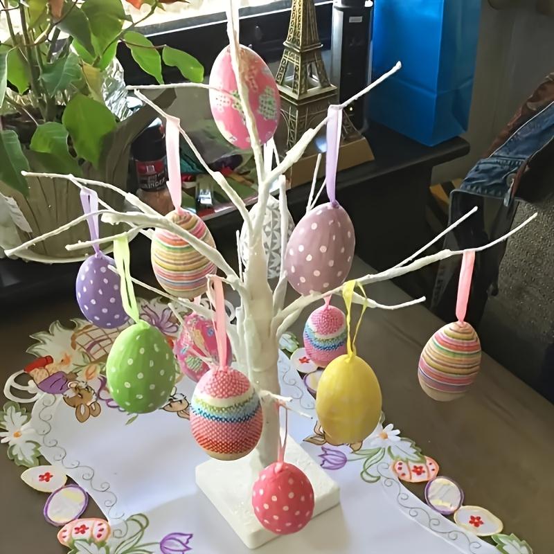 12pcs Foam Easter Eggs Happy Easter Party Decorations for Home Colorful Bunny Bird Egg Hanging Ornament DIY Craft Kids Gifts Toy