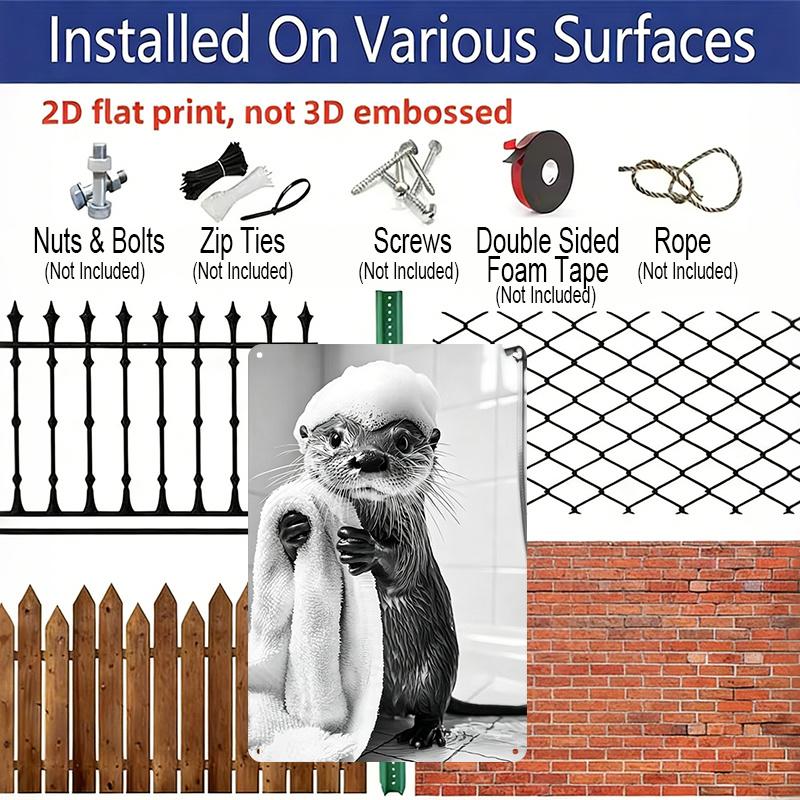 2D Flat, Cute Otter Taking A Bath Aluminum Sign - Funny Bathroom Wall Decor Bathroom Decor, Shower Room, Powder Room, Kids Bathroom, Animal Lover