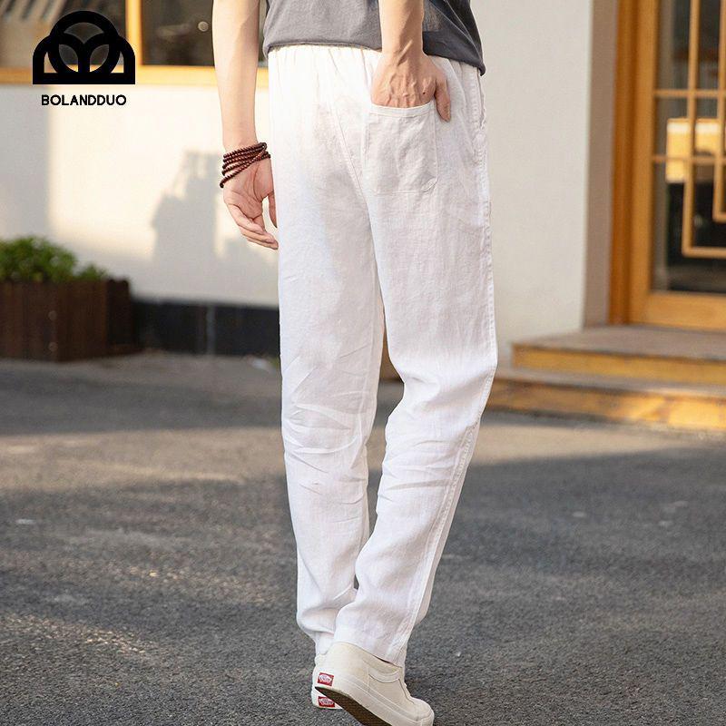 Men's High-End Pure Linen White Summer Pants - Lightweight, Loose-Fit, Straight Trousers