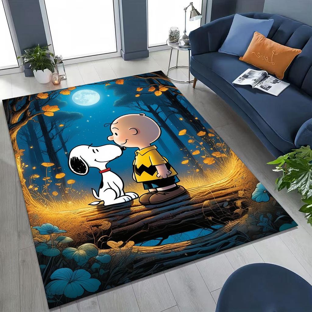3D Cute Snoopy Dog Peanuts Art Cartoon Art Rug for Bedroom Living Room Sofa Home Doormat Decor, Large Kids Non-slip Floor Mat