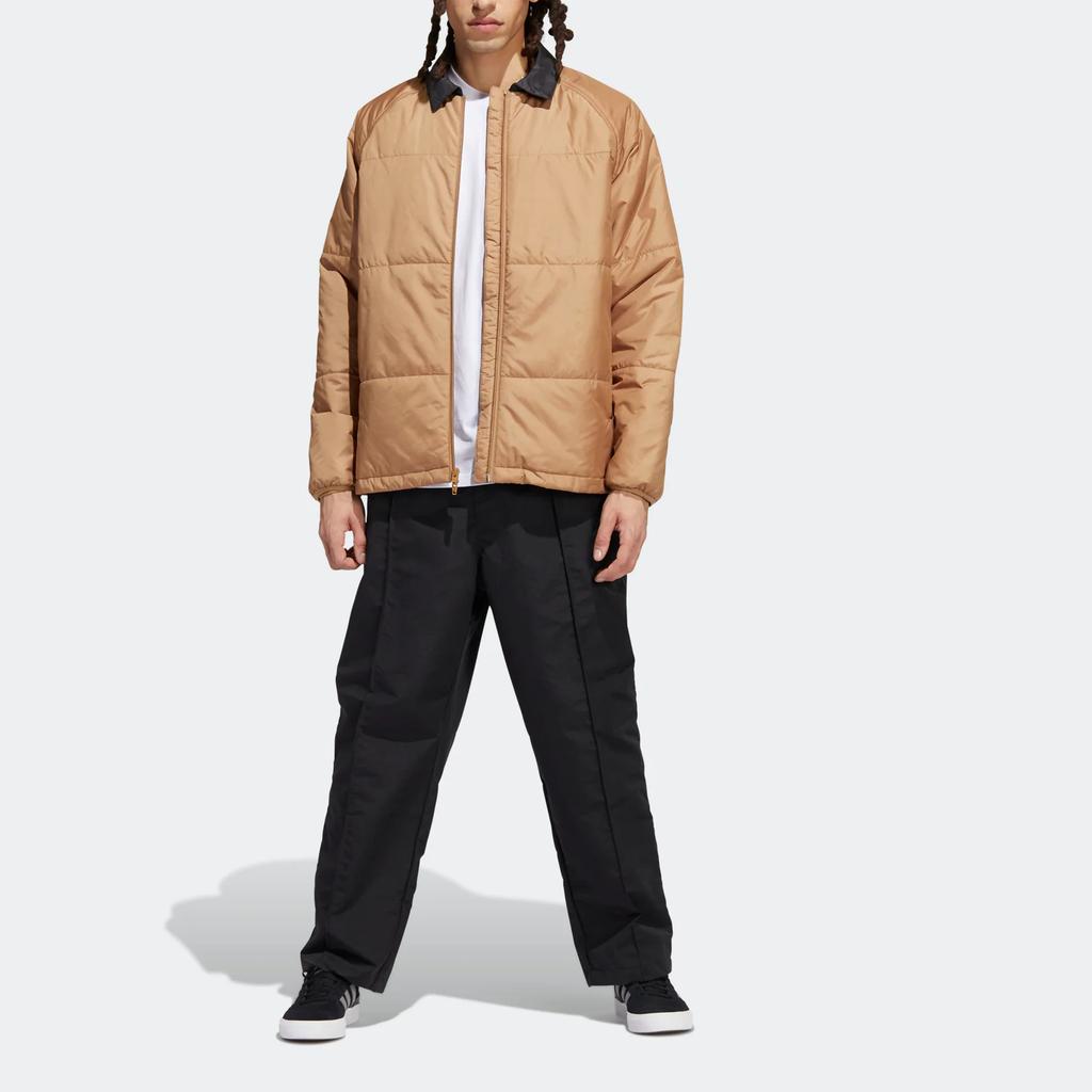 Adidas Originals Ins Coach Jacket Solid Color Zipper Closure Lapel Long Sleeve Cotton Coat Unisex Jacket Beige HK9896