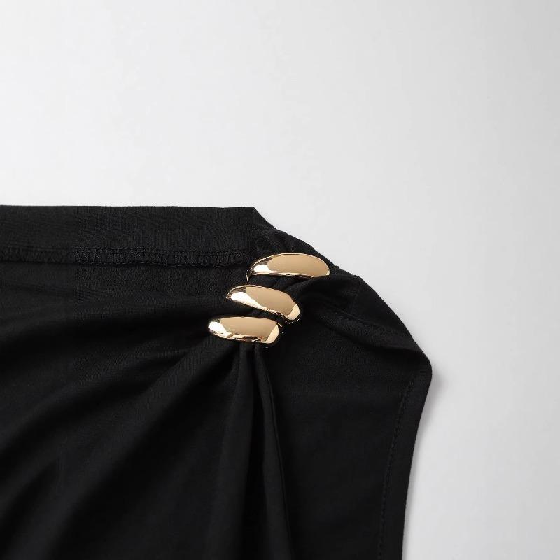 Simple Sleeveless Metal Ring Solid Color Thin Shirt Top Women