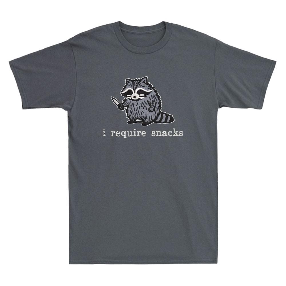 I Require Snacks Funny Raccoon With Knife Meme Retro Unisexs Short Sleeve Tshirt