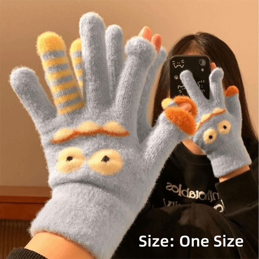 Cartoon Plush Winter Gloves Thickened Five Finger Gloves Fashion Warm Gloves Women Girls