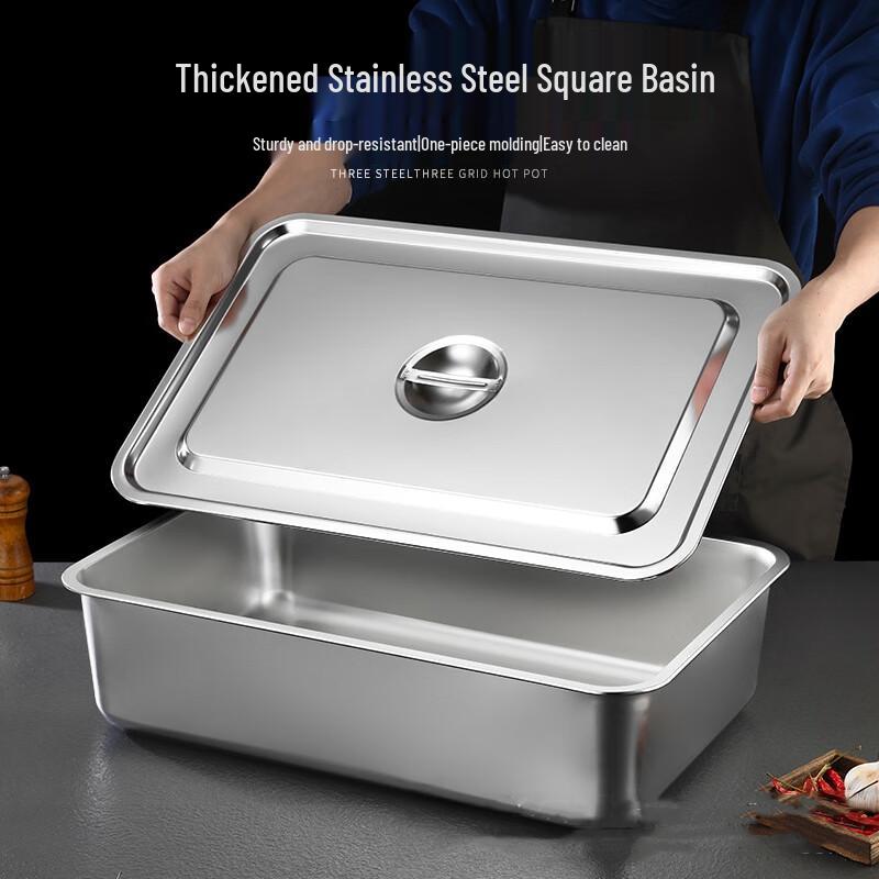 Bandeja Rectangular Profunda Extra Gruesa de Acero Inoxidable Jiyoushi