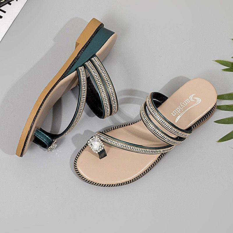 Sandalen Gummi Pantoletten Kristalle Außen Strass Frau Hausschuhe Juwelen Flip Flops Schuhe für Frauen PVC Naturhaut im Angebot