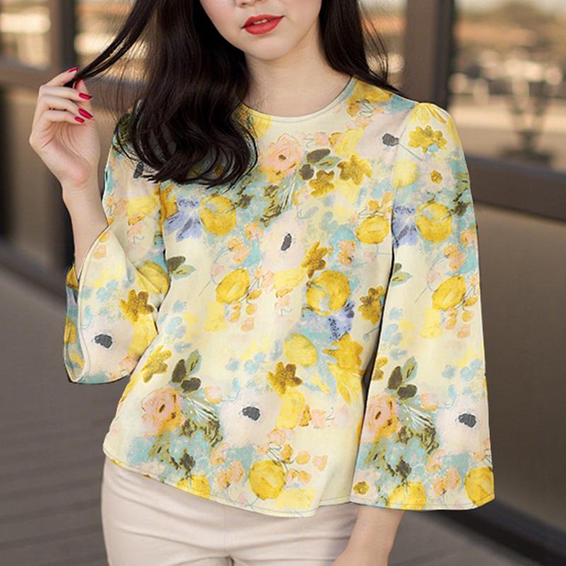 

ZANZEA Женская повседневная блузка свободного кроя с цветочным принтом и рукавом 3/4 S жёлтый