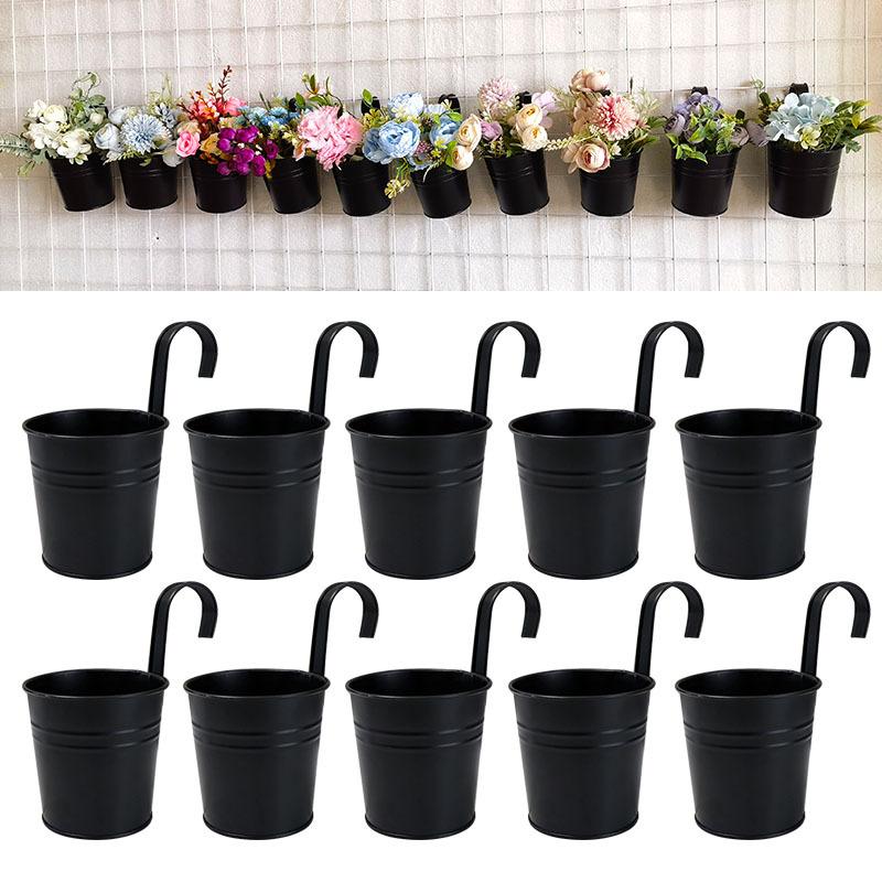 Black/white, Hanging, Wrought Iron Flower Pot, Hanging Pot, Detachable, Hanging Bucket, Succulent Green Plant, Balcony Fence Flower Pot