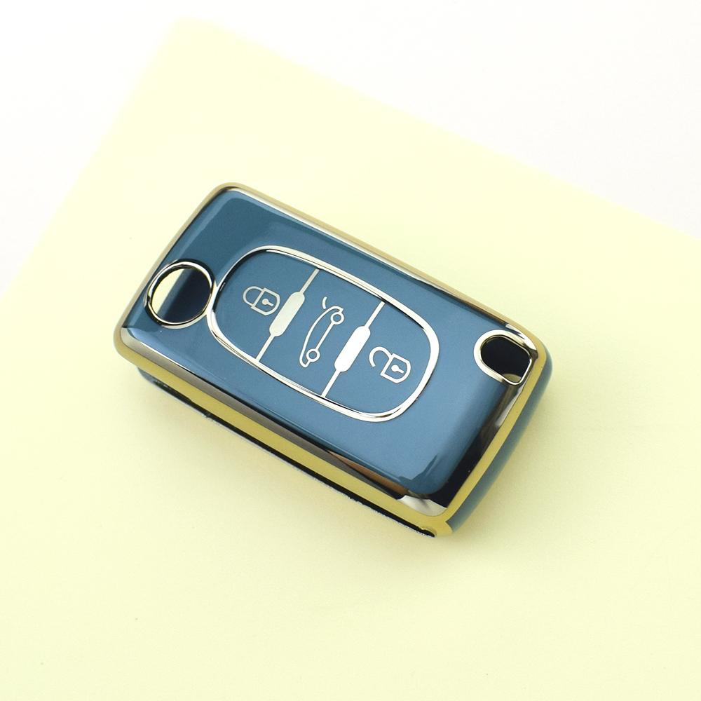 

2/3 кнопки Модный чехол-накладка из ТПУ с золотой окантовкой для автомобильного пульта ключа для Peugeot 607 3008 5008 107 207 307 308 407 для Citroen Xsara C5 C6 C8 3 button key cover серый