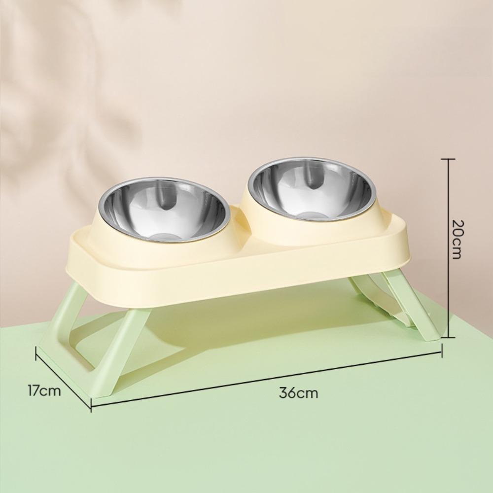 New Portable Pet Feeder 15° Elevated Stainless Steel Cat Bowl Non-Slip Base Foldable Dog Bowls for Dogs