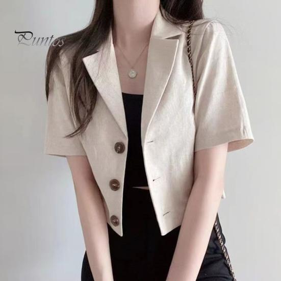 Damer Sommerdrakt Frakk Revers Kortermet Enkeltspent Knappelukking Kort Draktsjakke Ensfarget Løs Passform Business Yttertøy