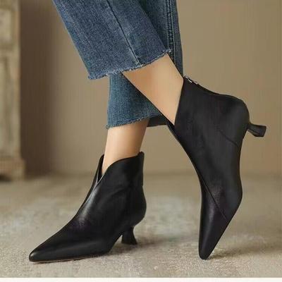 Dames Puntige Neus Kittenhak Enkellaarsjes: Franse Mode Stiletto, Herfst/Winter Middenhiel, Maten 35-42