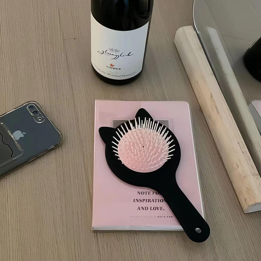 Women's Black Cat Ear Cushion Massage Comb – Portable, Smooths Hair