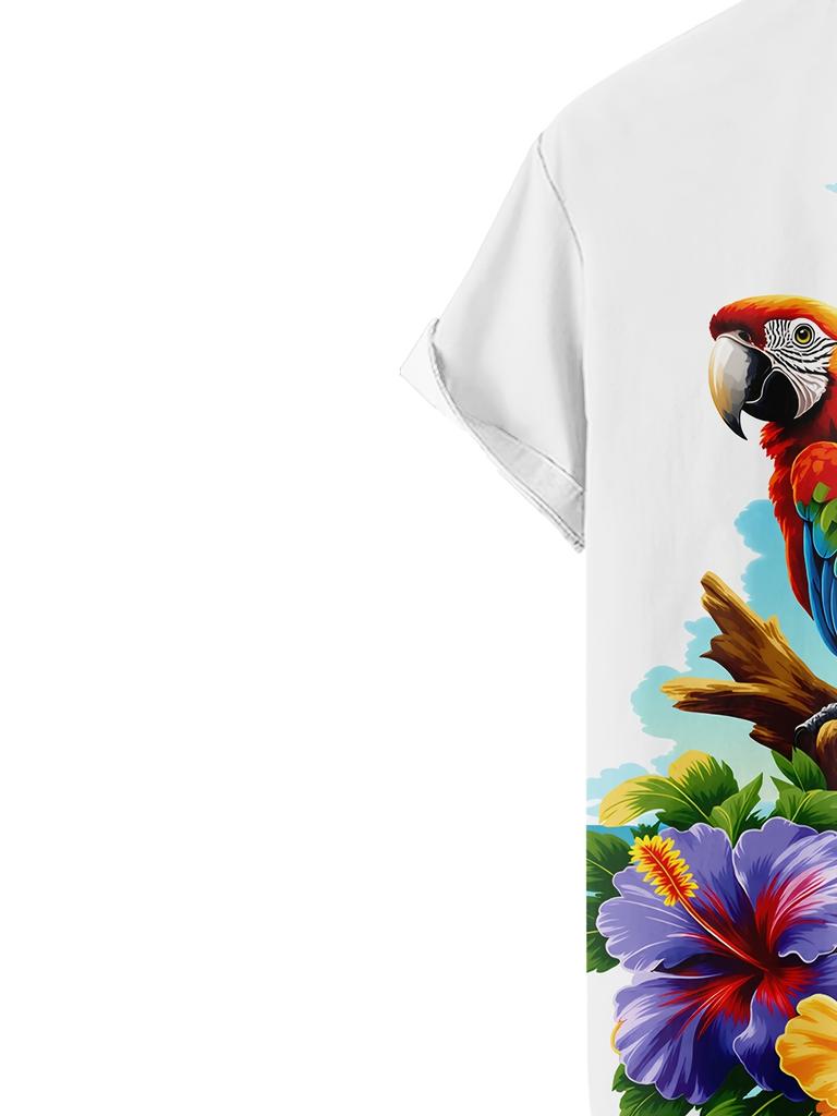 Tropical Parrot Pattern 3D Print Men'S Fashion Casual Shirt Individual Hip-Hop Rock Party Street Hawaiian Shirt Men'S Summer Clothing