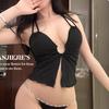 Halter Lace-Up Irregular Camisole with Open Back and Metal Ring Detail - Sexy Summer Vest for Women